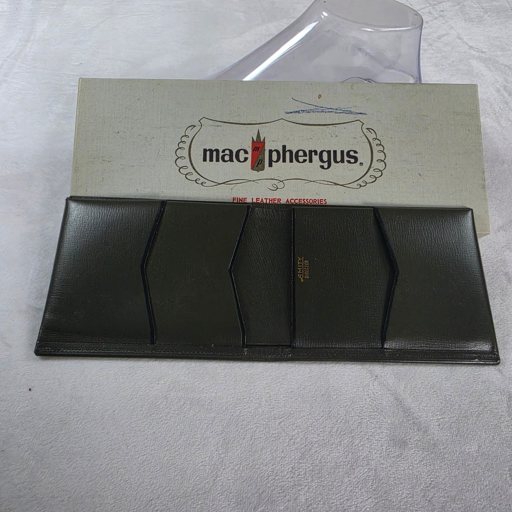 Vintage Macphergus Amity Director Long Wallet Firenze Cowhide‎ Green Leather Box